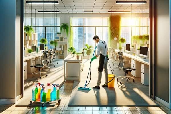 Man spring cleaning in 2024 in an office